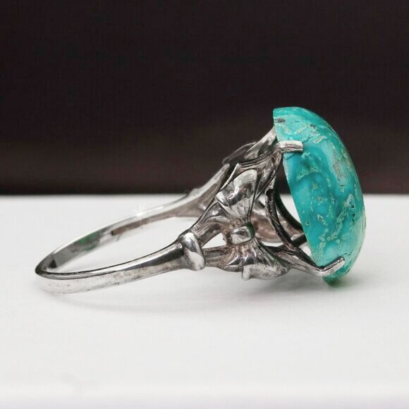 Vintage Sterling Silver Ring with Natural Chrysocolla Stone, Custom Made Ring - Picture 4 of 7